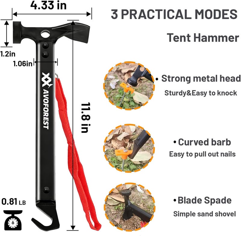 AVOFOREST 20 Pcs Tent Stakes with Camping Hammers, 7.1 Inch Non-Rust Metal Tent Pegs + Portable Tent Stakes Hammers Ground Stakes and Tent Accessories Camping with Storage Bag,Garden,Hiking - Image 2